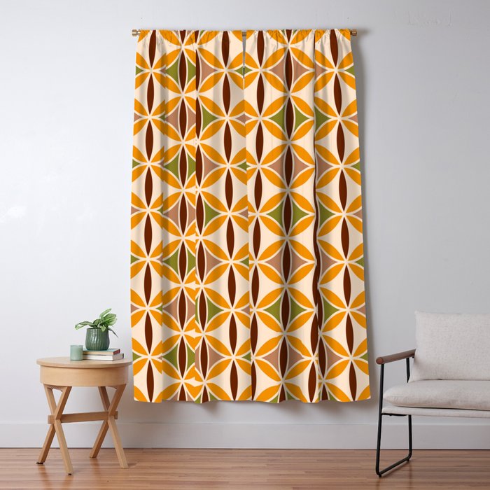 Retro 70s yellow brown ovals grid Window Curtain Gallery Image 5