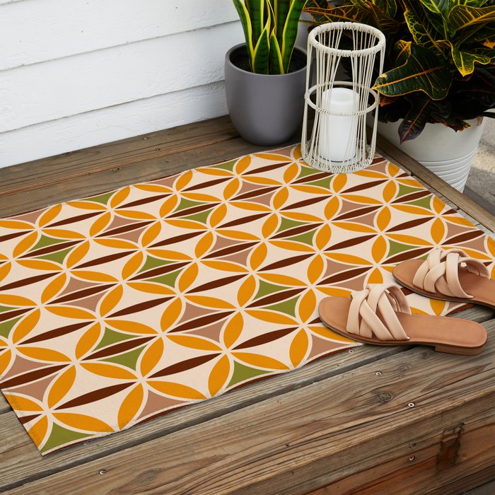 Retro 70s yellow brown ovals grid Outdoor Rug Gallery Image 2