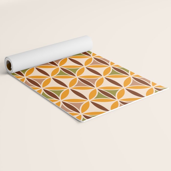 Retro 70s yellow brown ovals grid Yoga Mat Gallery Image 2