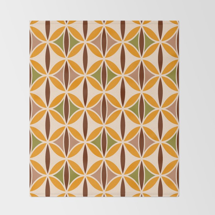 Retro 70s yellow brown ovals grid Throw Blanket Gallery Image 2