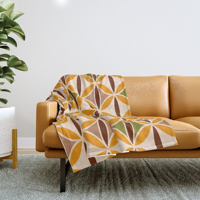 Retro 70s yellow brown ovals grid Throw Blanket Gallery Image 1