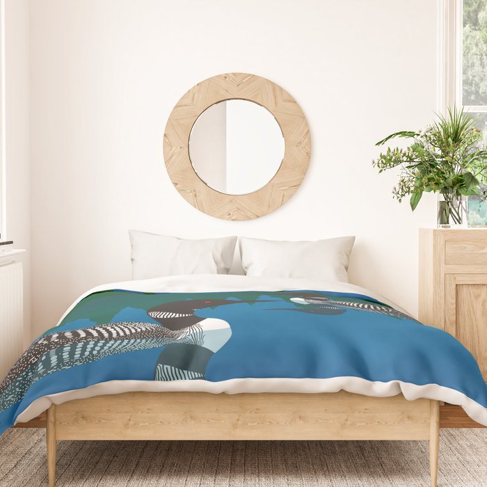Loons in a Woodland Lake Duvet Cover Gallery Image 3