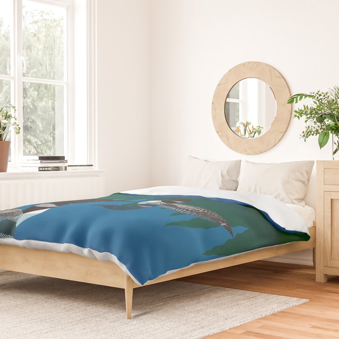 Loons in a Woodland Lake Duvet Cover Gallery Image 2
