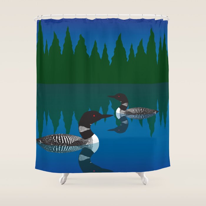 Loons in a Woodland Lake Shower Curtain Gallery Image 1