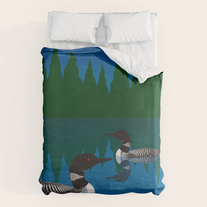 Loons in a Woodland Lake Duvet Cover Gallery Image 6