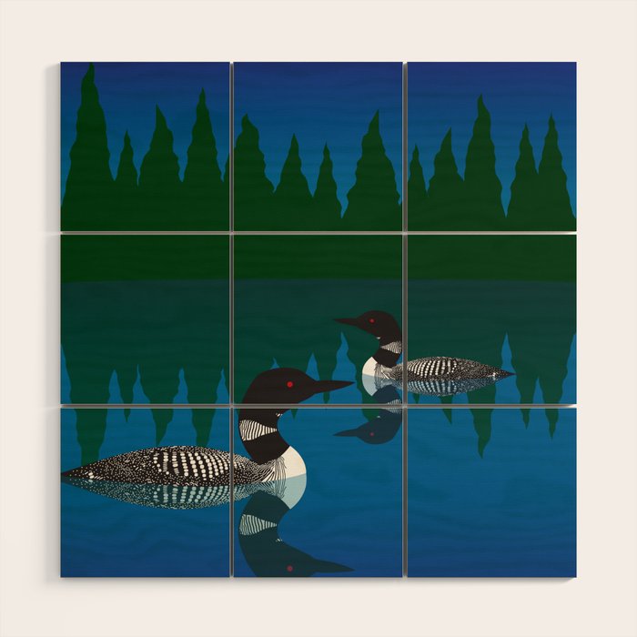 Loons in a Woodland Lake Wood Wall Art Gallery Image 1