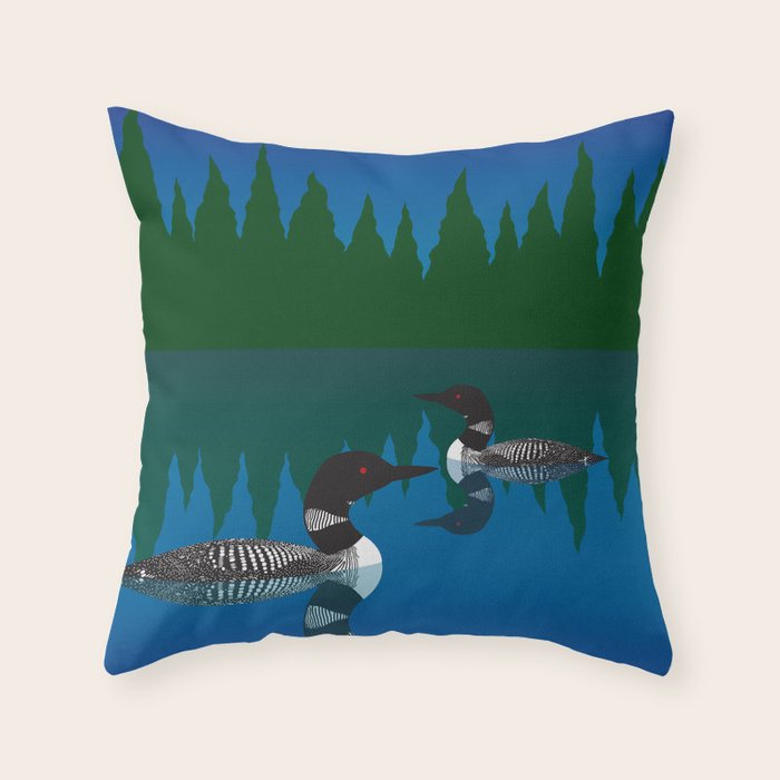 Loons in a Woodland Lake Throw Pillow Gallery Image 6