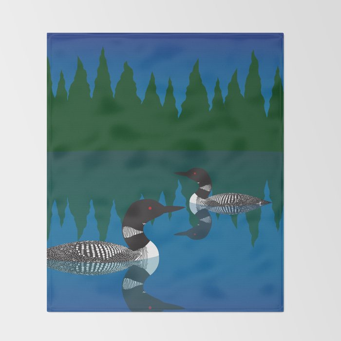 Loons in a Woodland Lake Throw Blanket Gallery Image 2