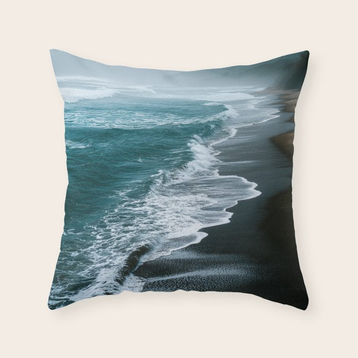 Misty Shoreline - Moody Ocean Photography Print Throw Pillow Gallery Image 6