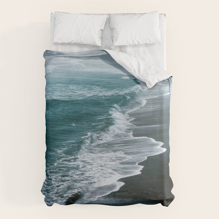 Misty Shoreline - Moody Ocean Photography Print Duvet Cover Gallery Image 1