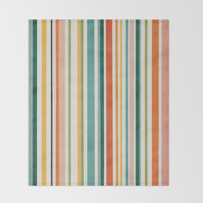 Colorful Stripes Green Orange Yellow White Artwork Throw Blanket Gallery Image 2
