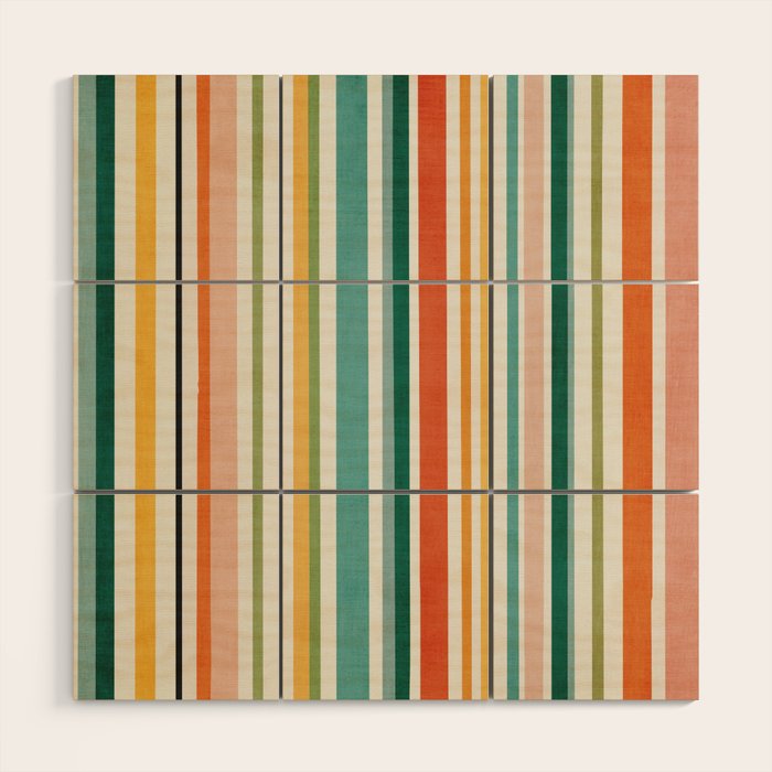 Colorful Stripes Green Orange Yellow White Artwork Wood Wall Art Gallery Image 1