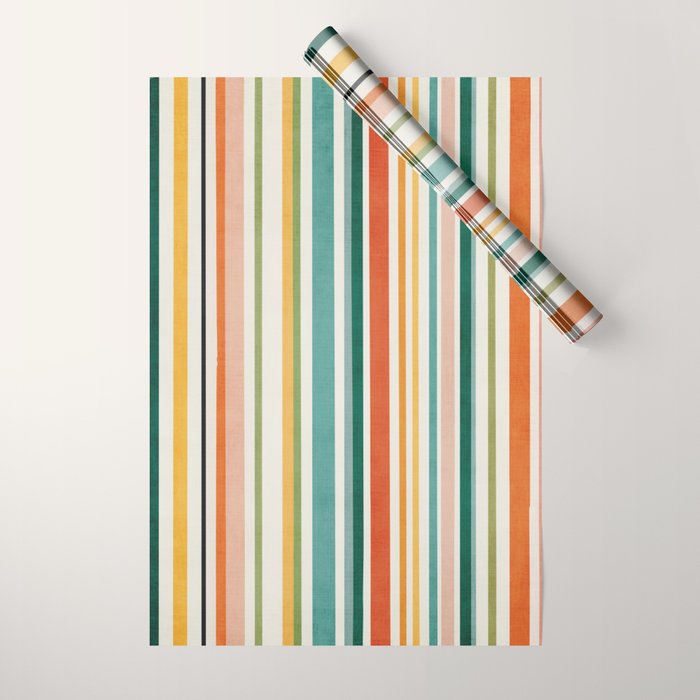 Colorful Stripes Green Orange Yellow White Artwork Wrapping Paper Gallery Image 1