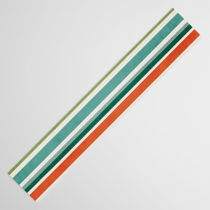 Colorful Stripes Green Orange Yellow White Artwork Table Runner Gallery Image 3