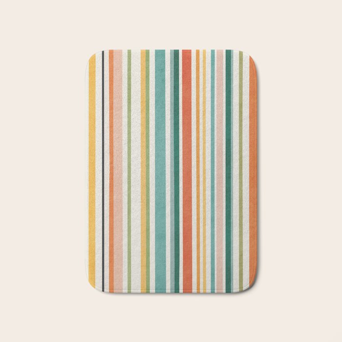 Colorful Stripes Green Orange Yellow White Artwork Bath Mat Gallery Image 1