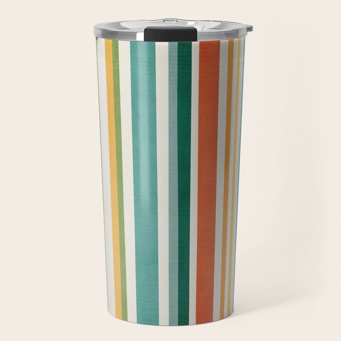 Colorful Stripes Green Orange Yellow White Artwork Travel Mug Gallery Image 1