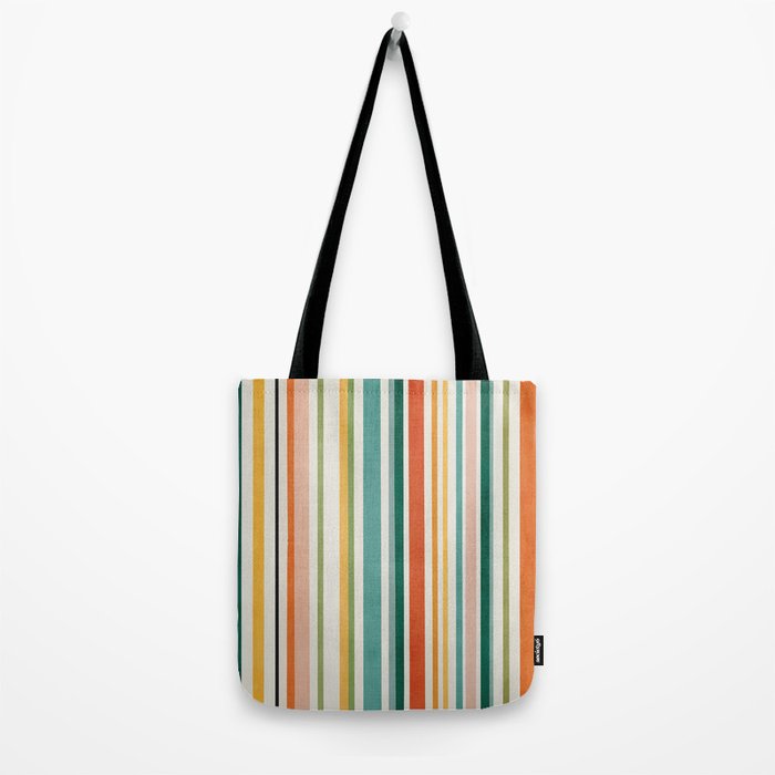 Colorful Stripes Green Orange Yellow White Artwork Tote Bag Gallery Image 2