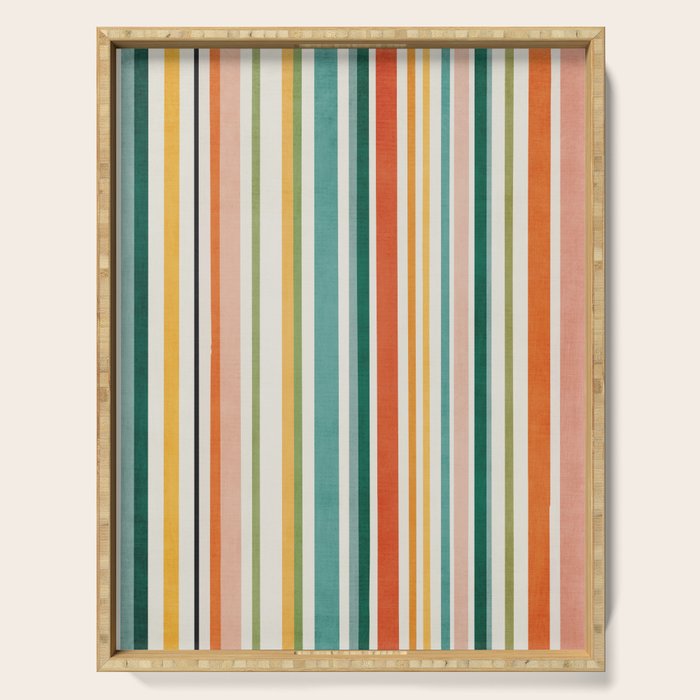 Colorful Stripes Green Orange Yellow White Artwork Serving Tray Gallery Image 1