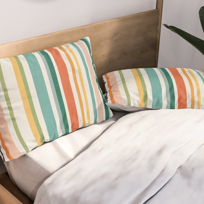 Colorful Stripes Green Orange Yellow White Artwork Pillow Sham Gallery Image 2