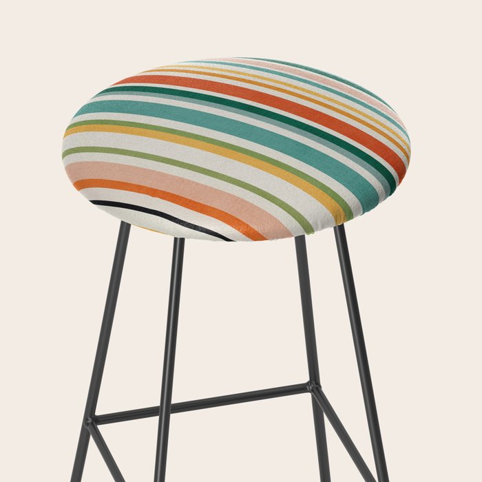 Colorful Stripes Green Orange Yellow White Artwork Stool Gallery Image 2