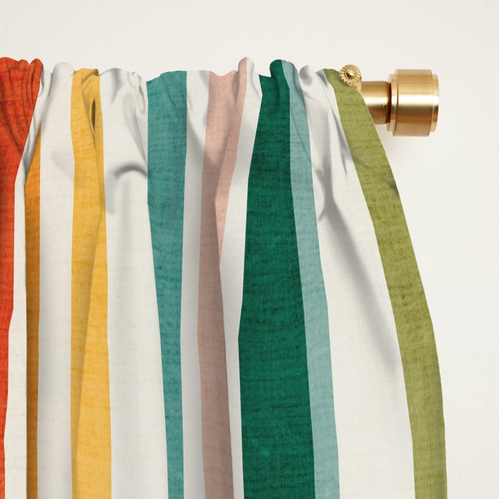 Colorful Stripes Green Orange Yellow White Artwork Window Curtain Gallery Image 2