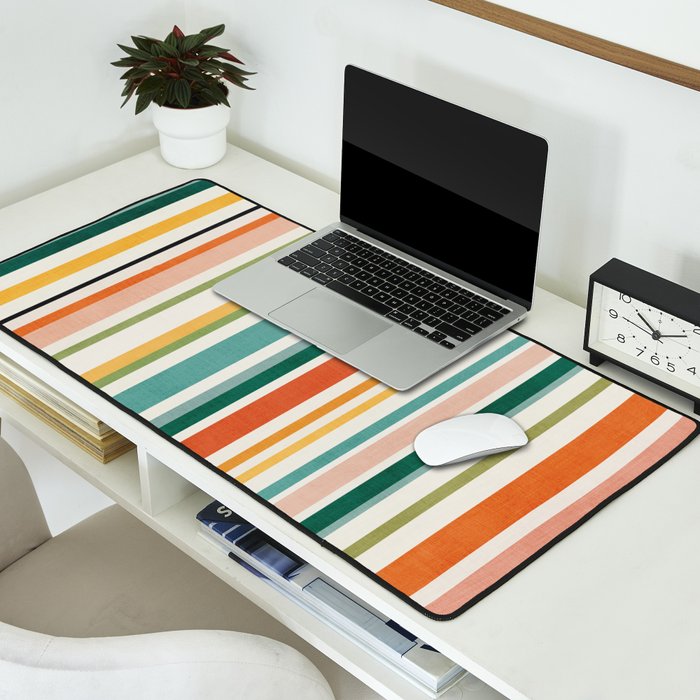 Colorful Stripes Green Orange Yellow White Artwork Desk Mat Gallery Image 2