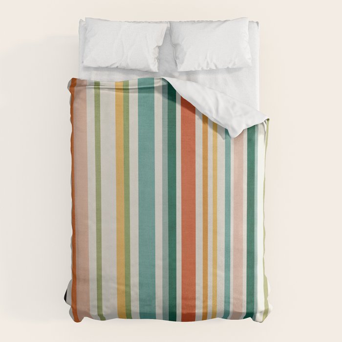 Colorful Stripes Green Orange Yellow White Artwork Duvet Cover Gallery Image 6