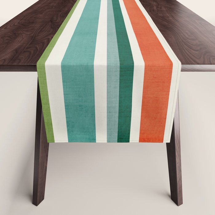 Colorful Stripes Green Orange Yellow White Artwork Table Runner Gallery Image 1