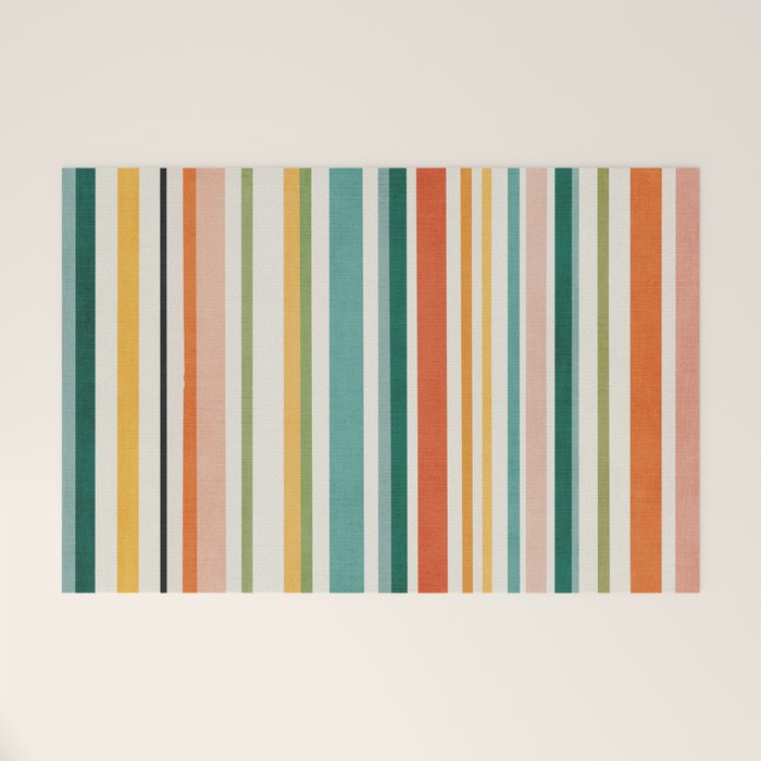 Colorful Stripes Green Orange Yellow White Artwork Welcome Mat Gallery Image 1