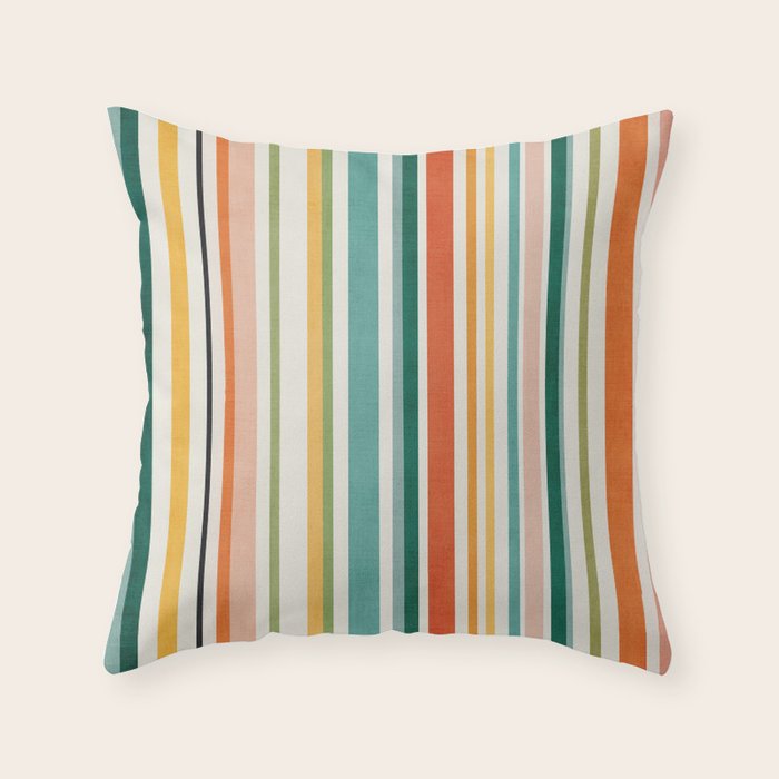 Colorful Stripes Green Orange Yellow White Artwork Throw Pillow Gallery Image 1