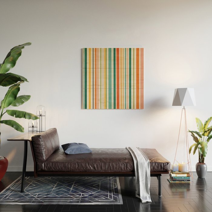 Colorful Stripes Green Orange Yellow White Artwork Wood Wall Art Gallery Image 2