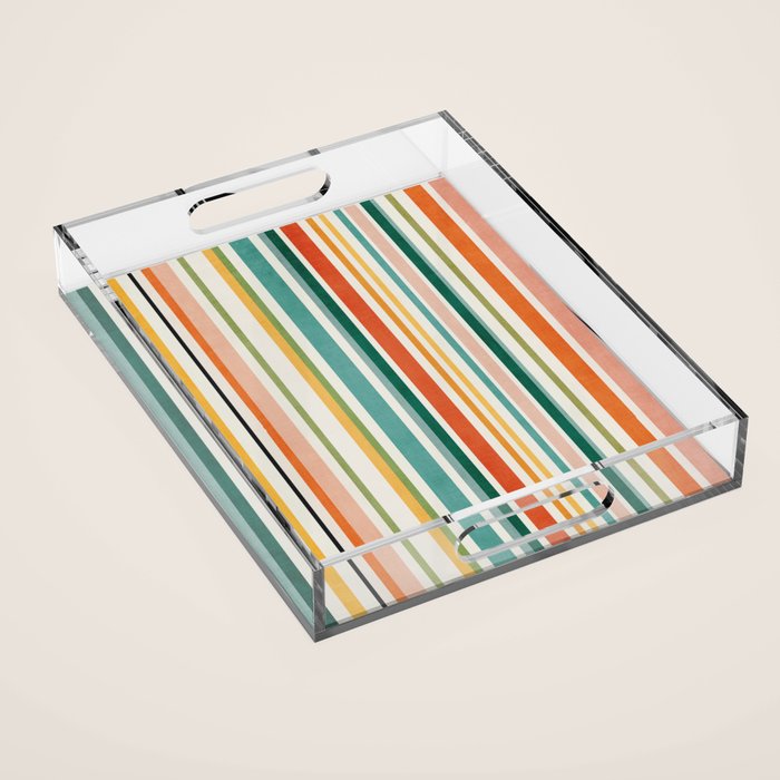 Colorful Stripes Green Orange Yellow White Artwork Acrylic Tray Gallery Image 1