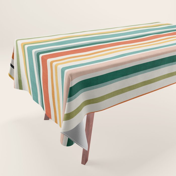 Colorful Stripes Green Orange Yellow White Artwork Tablecloth Gallery Image 1