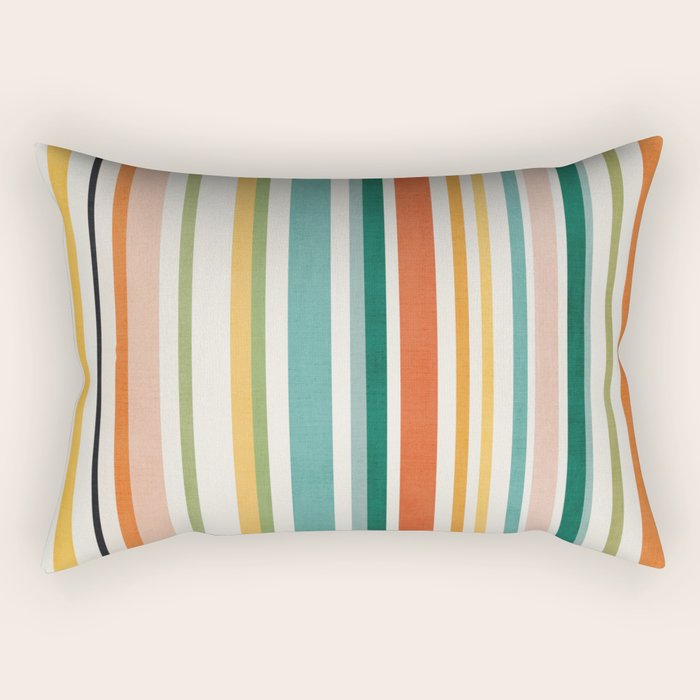 Colorful Stripes Green Orange Yellow White Artwork Rectangular Pillow Gallery Image 2