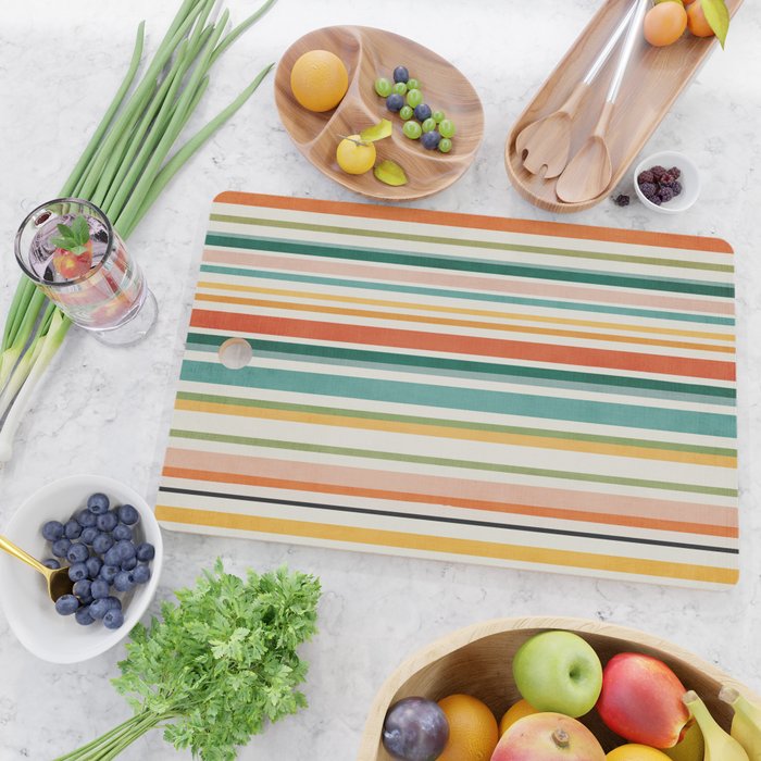 Colorful Stripes Green Orange Yellow White Artwork Cutting Board Gallery Image 2
