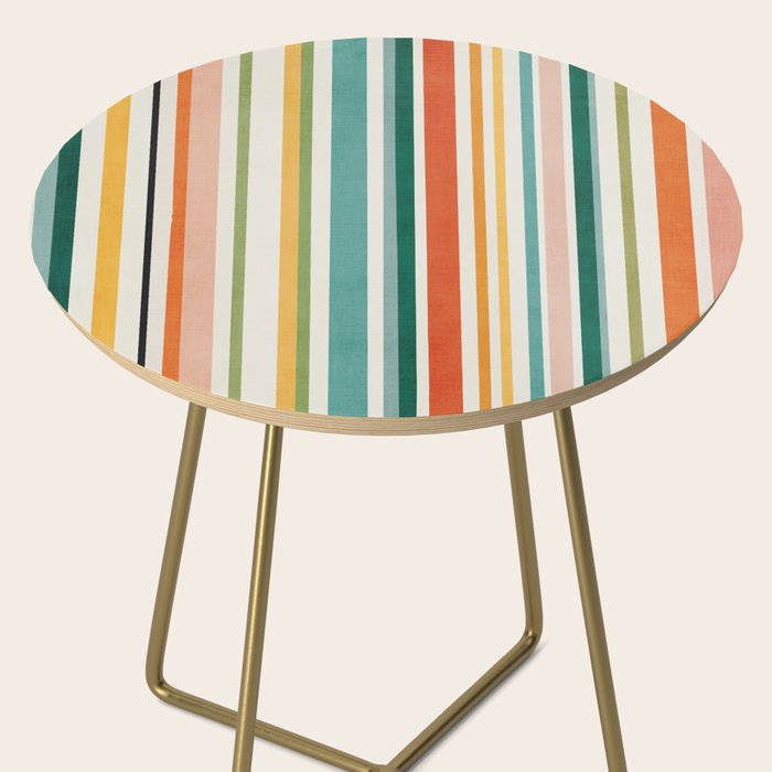 Colorful Stripes Green Orange Yellow White Artwork Side Table Gallery Image 2
