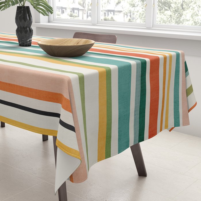 Colorful Stripes Green Orange Yellow White Artwork Tablecloth Gallery Image 3