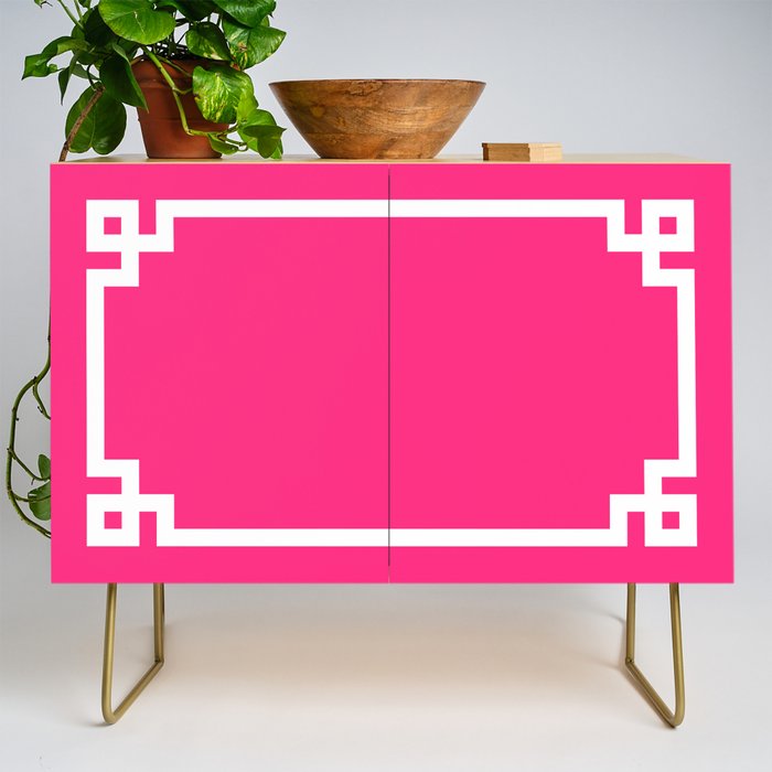 Light Hot Pink and White Greek Key Credenza Gallery Image 1