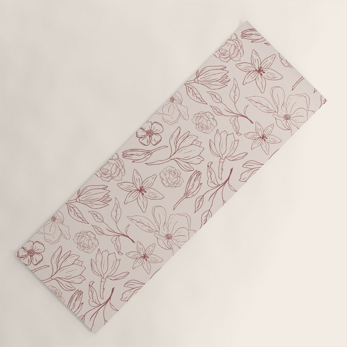 Burgundy Magnolia Pattern Yoga Mat Gallery Image 1