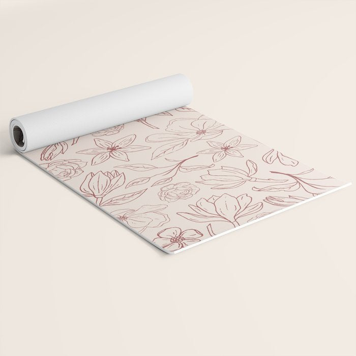 Burgundy Magnolia Pattern Yoga Mat Gallery Image 2