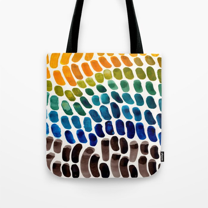 Colorful Rainbow Watercolor Organic Patterns Natural Shapes Playful Art Mid Century Modern Tribal Ar Tote Bag Gallery Image 1