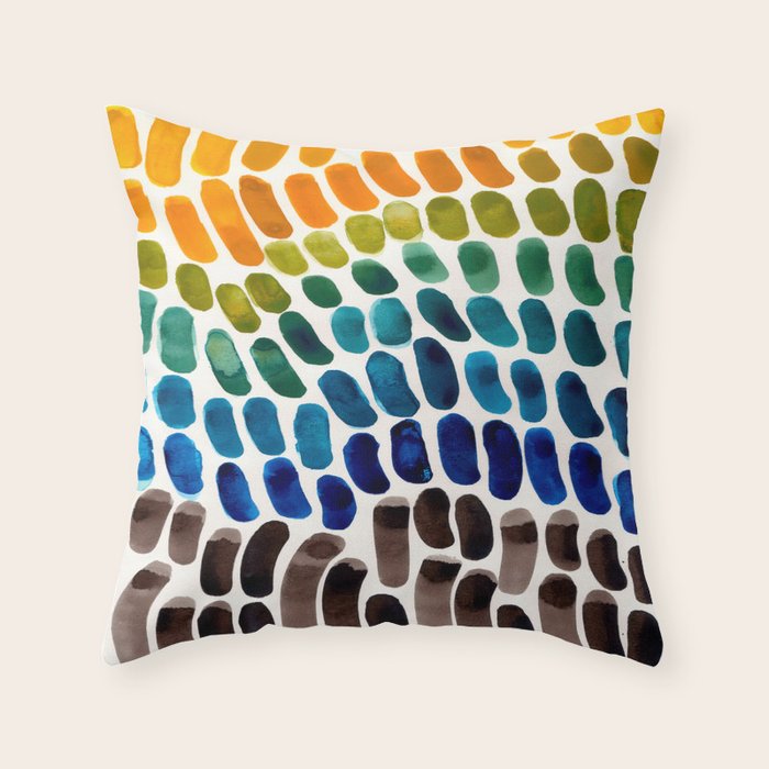 Colorful Rainbow Watercolor Organic Patterns Natural Shapes Playful Art Mid Century Modern Tribal Ar Throw Pillow Gallery Image 6