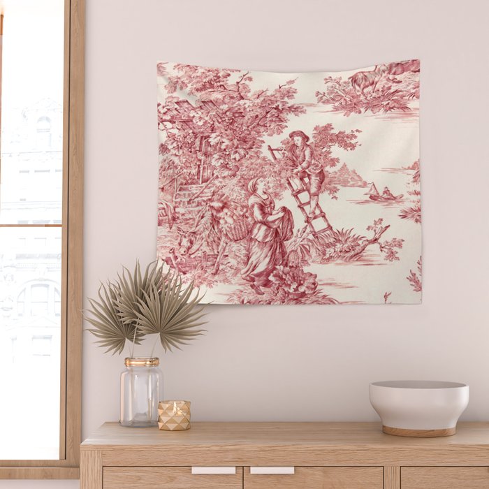 Red Toile de Jouy - 2 Wall Tapestry Gallery Image 2