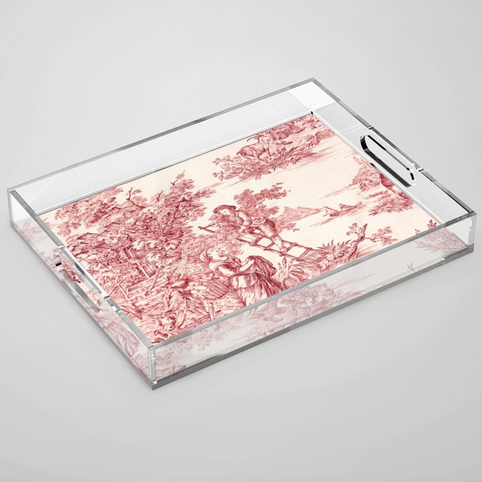 Red Toile de Jouy - 2 Acrylic Tray Gallery Image 1
