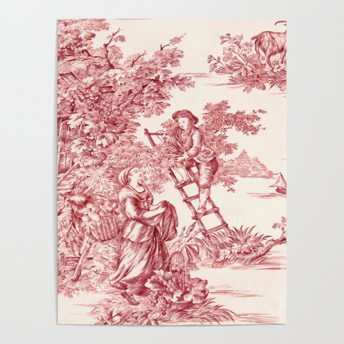 Red Toile de Jouy - 2 Poster Gallery Image 1