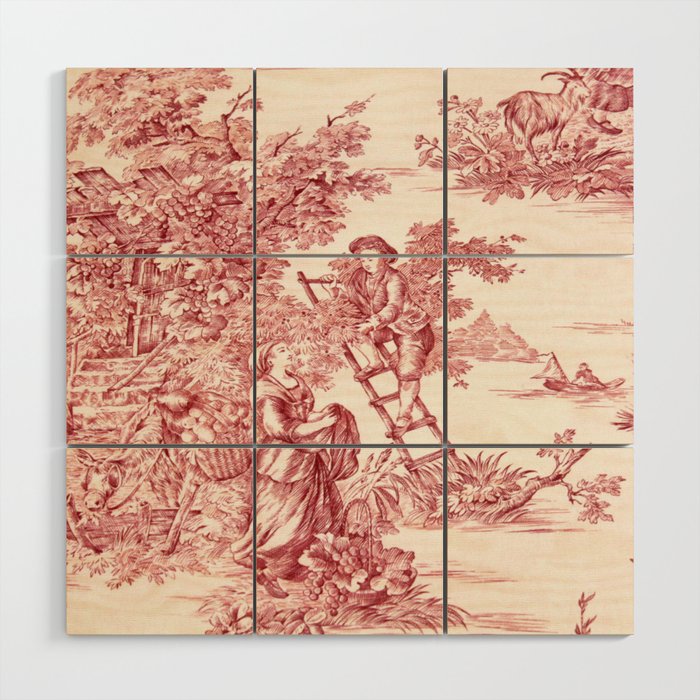 Red Toile de Jouy - 2 Wood Wall Art Gallery Image 1