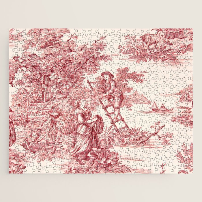 Red Toile de Jouy - 2 Jigsaw Puzzle Gallery Image 1
