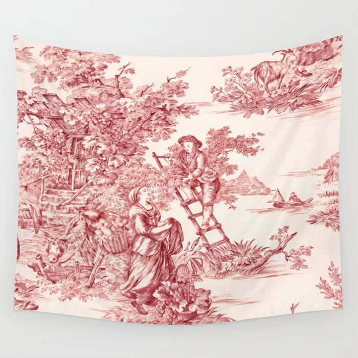 Red Toile de Jouy - 2 Wall Tapestry Gallery Image 4