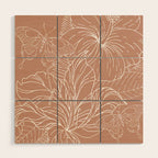 Floral, Butterfly Art, Line Drawing, Terracotta Wood Wall Art Gallery Image 1