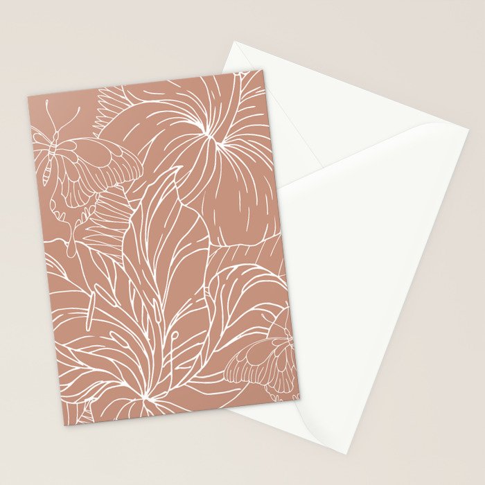 Floral, Butterfly Art, Line Drawing, Terracotta Stationery Card Gallery Image 2